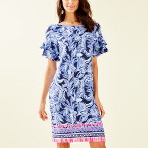 Lilly Pulitzer Dianna Dress High Tide Navy You’re The Zest Ruffle Sleeve Large